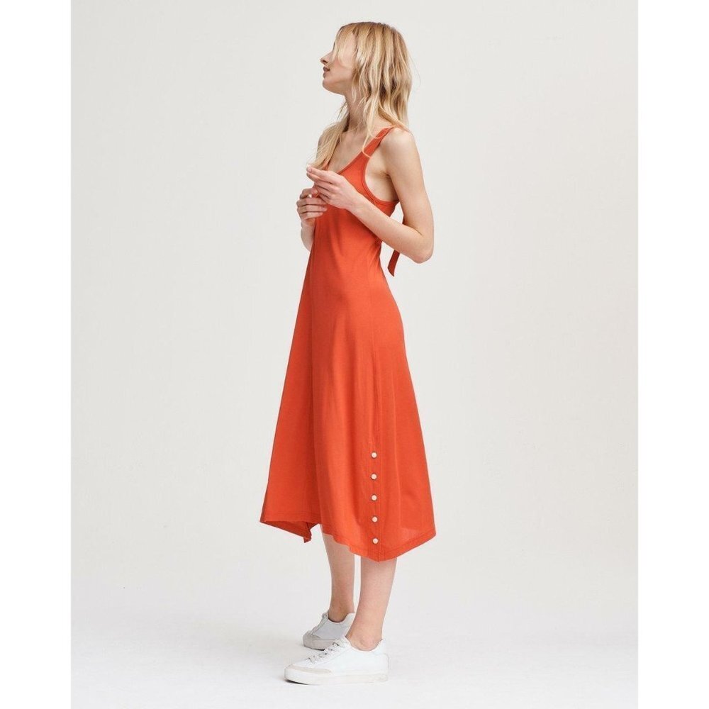 Rag & Bone Womens Sleeveless Redâ Scoop Neck Button Side Midi Dress SZ S